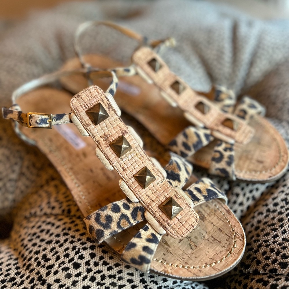 Oscar de la Renta open toe leopard sandals Sz 39
